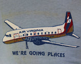 Men's XS Airplane TShirt - Air Virginia Airlines Vintage Tee - Short Sleeved Blue Mens Summer Top - Retro Graphic - Chest 37 - 46407