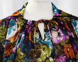 Size 18 Purple Floral Shirt - 1970s Spring Summer Hippie Top - Wearable As Maternity - Breezy Casual Blouse - Violet Olive Rust - Bust 45
