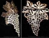 Excellent 1930s Rhinestone Grapes Pin - Silvertone Metal Hollywood Regency 30s 40s Brooch - Exquisite Design - Nice Quality - 32082-1