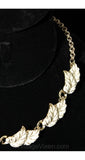 Elegant 1950s White Enameled Leaf Necklace & Bracelet - Spring White Enamel Jewelry Set - 50s Swing Style Rockabilly Demi Parure - 36450-1