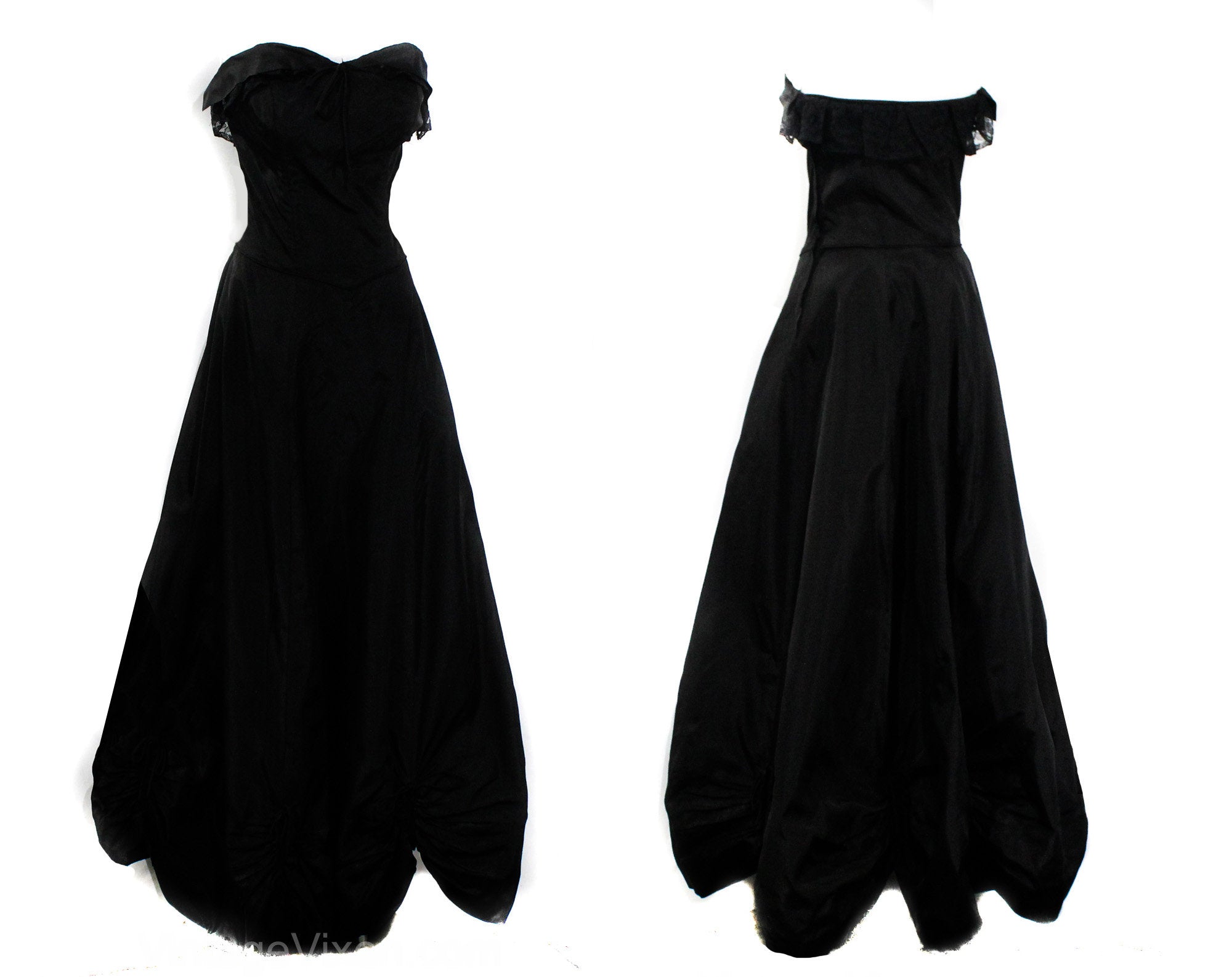 Size 2 1940s Evening Dress - XS Black Taffeta Authentic 30s 40s Formal Vintage Vixen Clothing Size 2 1940s Evening Dress - XS Black Taffeta Authentic 30s 40s Formal Vintage Vixen Clothing