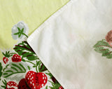 Strawberries Tablecloth - 45 x 50 Inches - 1950s Strawberry Novelty Print - 50s Red Green & White Summer Square Cotton Picnic Table Cloth