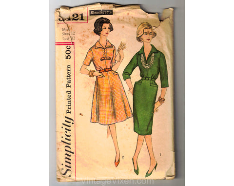50s 60s Sewing Pattern - Tailored Sleeved Dress in Fitted & A Line Skirts - Complete Bust 32 Simplicity 3121 1950s 1960s Classic Dressmaker