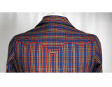 Size 10 Blue Plaid Western Shirt with Red Satin Detail - Lady Cowgirl 80s Rockabilly Look Long Sleeved Top - Retro 80s - Bust 36 - 35780