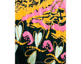 1940s Novelty Print Tie - Violin Music Theme Forest Green Pink & Orange Satin Mens Tie - Wide Swing Era Necktie - Dragonflies Insects