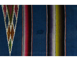 Rare Saltillo Blanket - Southwestern Serape - Mexico Handwoven 1930s 1940s Wool - Blue & Rainbow Kilim Stripe - Large Chimayo - 5x7 Ft