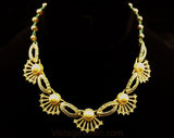 Antique Style Seashell & Pearl Necklace - Victorian Revival 1950s 1960s Goldtone and Rhinestones - Mermaid Aquatic Queen of the Sea