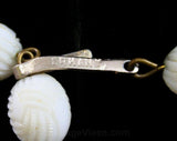 Resort Chic 60s Necklace - White & Gold - Faux Ivory Carved Plastic Beads - 1960s - Multi Strand - Four Strands - Germany - 42361