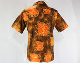 Men's Medium 1960s Hawaiian Shirt - Mens 60s Aloha - Short Sleeve - Brown & Burnt Orange Sand Dollars Print - Summer - Malihini - Chest 42