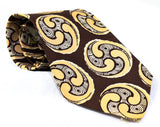 1940s Men's Tie - Van Gogh Print - 30s 40s Art Scene Necktie - Brown & Beige Silk Print - Autumn Circles Swirls - As Is Best for Costume