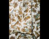 40s Floral Nylon Fabric - Over 2 Yards x 35 Inches - 1940s Floral Sheer Dress Yardage - Cocoa Brown Turquoise Blue Metallic Silver Material