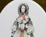 Pair Framed Pictures - Victorian Ladies Fashion Illustration - 1800s Regency Dress & 1830s Walking Dress - Antique Repro Prints on Porcelain