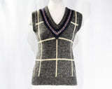 Size 10 Retro Sweater Vest - 1980s Gray Shetland Wool Knit - Ladies Medium Sleeveless Pullover - Lattice & Fair Isle - Cream Blue - Bust 36