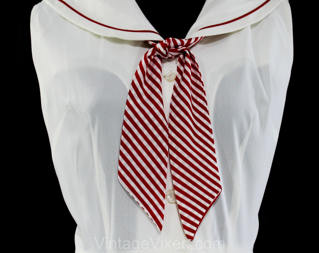 red and white sailor dress Adorable Vintage Sailor Style Red and White Stripe sleeveless Dress with pockets and added belt / XS