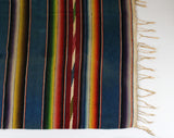 Rare Saltillo Blanket - Southwestern Serape - Mexico Handwoven 1930s 1940s Wool - Blue & Rainbow Kilim Stripe - Large Chimayo - 5x7 Ft