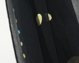 50s Polka Dot Scarf - Black Sheer Chiffon Long Rectangular Wrap - Turquoise Blue & Metallic Gold Rayon - 1950s 1960s Pin-Up Girl Bobby Soxer