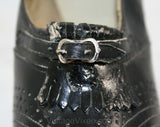 Size 6 Deco Era 1920s 30s Secretary Chic Black Leather Shoes - Pumps - Oxford Style - Never Worn - Deadstock - 28465-1