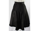 Size 2 1940s Cigarette Girl Style Black Skirt - Flared Taffeta with Fringe - Small 40s 50s Pin Up Skirt - Post WWII Burlesque - Waist 24