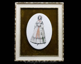 Pair Framed Pictures - Victorian Ladies Fashion Illustration - 1800s Regency Dress & 1830s Walking Dress - Antique Repro Prints on Porcelain