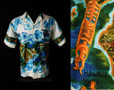 Men's XL Hawaiian Shirt - Exotic Islands of Hawaii Map Novelty Print 1960s Men's Aloha Shirt - 60s Tropicana Label - Tiki Lounge - Chest 48