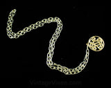 60s Chain Belt - Goldtone Medallion Disk - 1960s Hip Belt - Adjustable Size - Small Medium Large - Faux Monogram - Preppy NOS Deadstock
