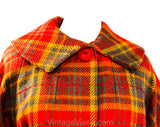 Terrific 1950s Size 20 Coat - Red Tartan Plaid Wool Overcoat with Chevron Seam - 50s Autumn Winter Mid Century Chic - XL Plus Size - Bust 48