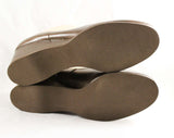 Size 8 Wide Shoes - Never Worn 1960s Deadstock - Brown Leather with Faux Buckle - Neutral 40s Look Shoe with Wedge Heel - 8W - 47716-1
