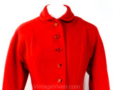 Size 12 Red Princess Coat - Beautiful Authentic 1950s Large Winter Wool Overcoat with Full Skirt & Shotcloth Lining - 50s Glam - Waist 29.5