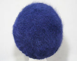 1960s Furry Angora Winter Hat - Fluffy Close-Fit Indigo Blue 60s Bowl Shape - Dark Sapphire Hand Knit - Fall Autumn Winter Cold Weather Cap