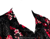 Size 12 Gypsy Roses Print Blouse - 1970s Romantic Rouge Red Black Floral Tunic Shirt - Medium Large Long Sleeve 70s Top & Belt - Bust 48
