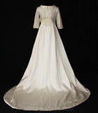 Size 6 Bridal Gown - 1960s Satin Wedding Dress - Detachable Train with Crystals & Pearls - 60s Deadstock New Old Stock - Bust 33.5 - 36358-1
