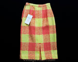 XXXS 60s Boucle Tweed Pencil Skirt - Melon Orange & Yellow Wool - 1960s Office Secretary - less than Size 000 - Waist 21.5 - NWT Deadstock