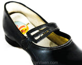 Girl's Size 8.5 Shoes - 1950s Mary Janes - Glossy Black Faux Patent Leather - 50s Pointed Toe Child's Shoe with Triple Strap - NIB Deadstock