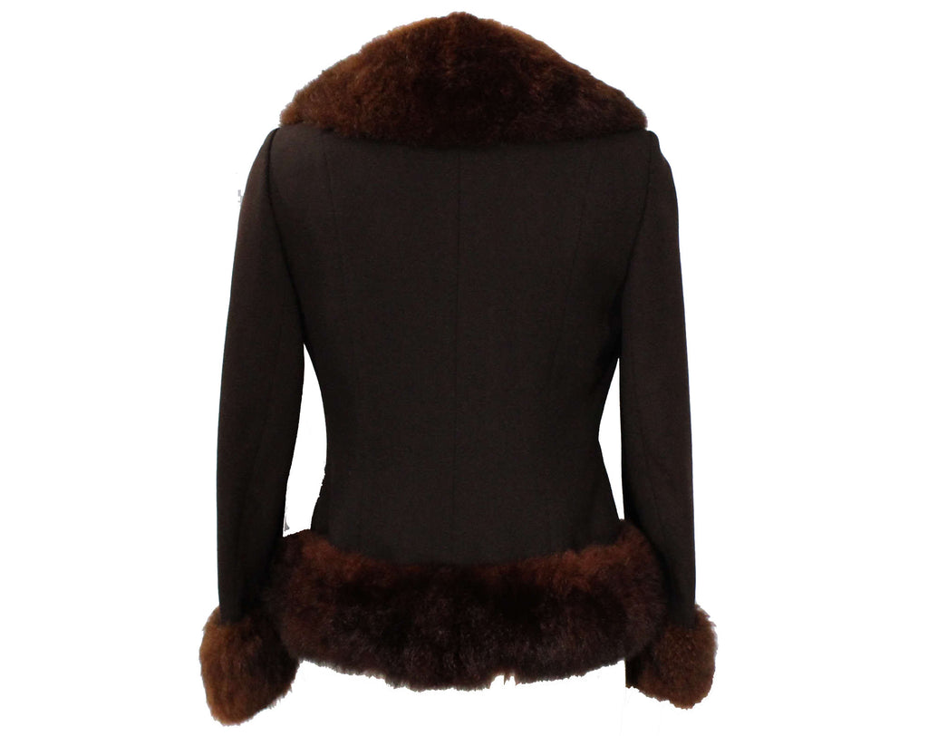 Size 2 Posh 1960s Jacket with Fur Collar & Cuffs - Chocolate