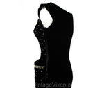 Size 8 Amazing 1950s Dress - Marilyn Bombshell 50s Black Velvet Fitted Cocktail with Pearls, Rhinestones & Dangling Beading - Waist 27