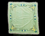 1940s Bluebirds Tablecloth - 40s 50s Blue Swallows & Daisy Embroidery - Mint Green Cotton Bridge Table Cloth - Birds are Usable Pockets