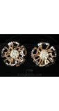Metalwork Flower Earrings - Spring Goldtone 1950s Clip Earring - Bold Blooms - Classic Mid Century - Rhinestones - Mint Condition - 38441-1