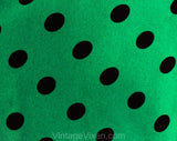 Size 6 Green Polka Dot Skirt - Emerald Jade & Black Silky Crepe - Matching Sash Scarf - 1980s Spring Pleated Pretty Office Wear - Waist 26