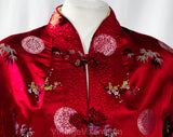 Medium Asian Jacket - Reversible Scarlet Red & Yellow Satin Brocade - Eastern 50s Evening Jacket - 1950s Formal Cocktail Chic - Bust 39