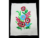 1970s Hippie Floral Fabric Panel - Hand Embroidered 70s Meadow Flowers - Natural Cotton Blend Canvas - Summer Needlepoint 11 3/4 x 9 Inches