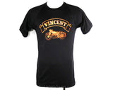 Men's Small Biker T Shirt - 1970s Vincent Motorcycle Tee - 70s Mens Retro T-Shirt - Black & Metallic Motor Cycle - Chest 37 - 33895