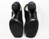 Size 6 1940s Peep Toe Shoes - Art Deco 6AAA Open Toed Black Suede Pumps with Polka Dot Perforations - Geometric Detail - 40s NOS Deadstock