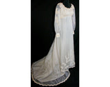 Size 8 Bridal Gown - Romantic Vintage Wedding Dress in Organdy & Lace with Train - Late 1960s Early 1970s - Bust 35 - Waist 27 -31794-1