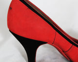 Size 4 Art Deco Shoes - Unworn 1950s Salmon Pink & Black High Heels - 50s Small Size Pumps - Two-Tone Butter Soft Suede - 4B Deadstock