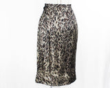 Size 6 Animal Print Wiggle Skirt - 1950s Unusual Design Pencil Style - 50s Brown Black Fitted Silk Chiffon - Tailored Pin Up Chic - Waist 26