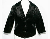 Size 6 Black Jacket - Sleek Faux Fur 1960s Cropped Blazer - Mid Century 60s Secretary Style - Winter - Glossy - Chic - Bust 38 - 31184-1