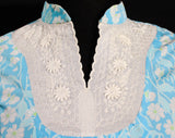 Size 6 Lilly Pulitzer Dress - 70s 80s Boho Peasant Summer Frock - Novelty Print Bees Sky Blue & White Daisy Cotton - Puff Sleeve - Bust 33.5