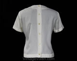 Size 16 White 1960s Shirt with Lace Collar - 1950s 60s Summer Crepe Office Blouse - Large XL Short Sleeved Top - Donna Louise - Bust 41.5