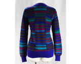 Size 10 Missoni Sweater - Tile Pattern Boucle Pullover - Early 1980s Mohair & Wool - Blue Magenta Teal Green Purple - 80s Designer Knit