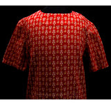FINAL SALE Girls Size 8 Dress - Red & Yellow Medieval Print 1960s Girl's Floral Red Summer Dress - 60s Chivalry Shields Novelty Print
